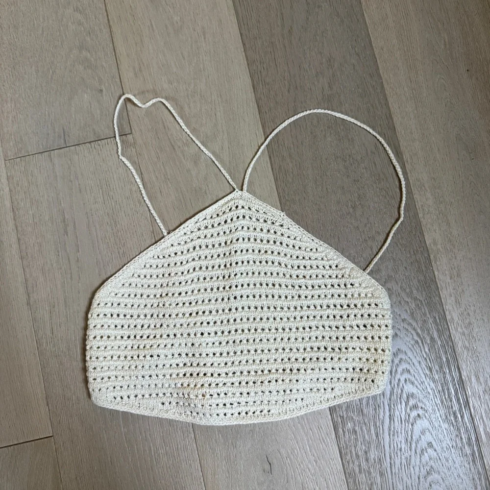 Crochet Backless Halter Top — Cream - Picture 1 of 2